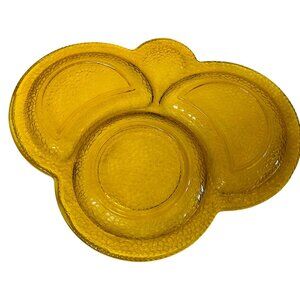 Vintage Yellow Crackle Glass Depressed  Divided Tray With Clear Glass Compote
